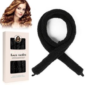 Satin No-heat Curling Rod, Lazy Natural Soft Wave DIY No-heat Curls, Suitable For Overnight Use Before Bed, Suitable For All Hair Types - Black, (Color: Black)