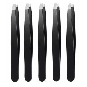 Black Eyebrow Tweezers Stainless Steel Slant Tip Hair Removal Makeup Tool Kit Eyelashes Extension Double Eyelid Application (Color: A0148-G01-5PCS)