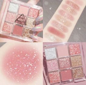 9 colors Shiny Eyeshadow Palette Matte Butter and Orange Brown Plate Earth-toned shimmering pearlescent  2025 new (Color: Rose sequins)
